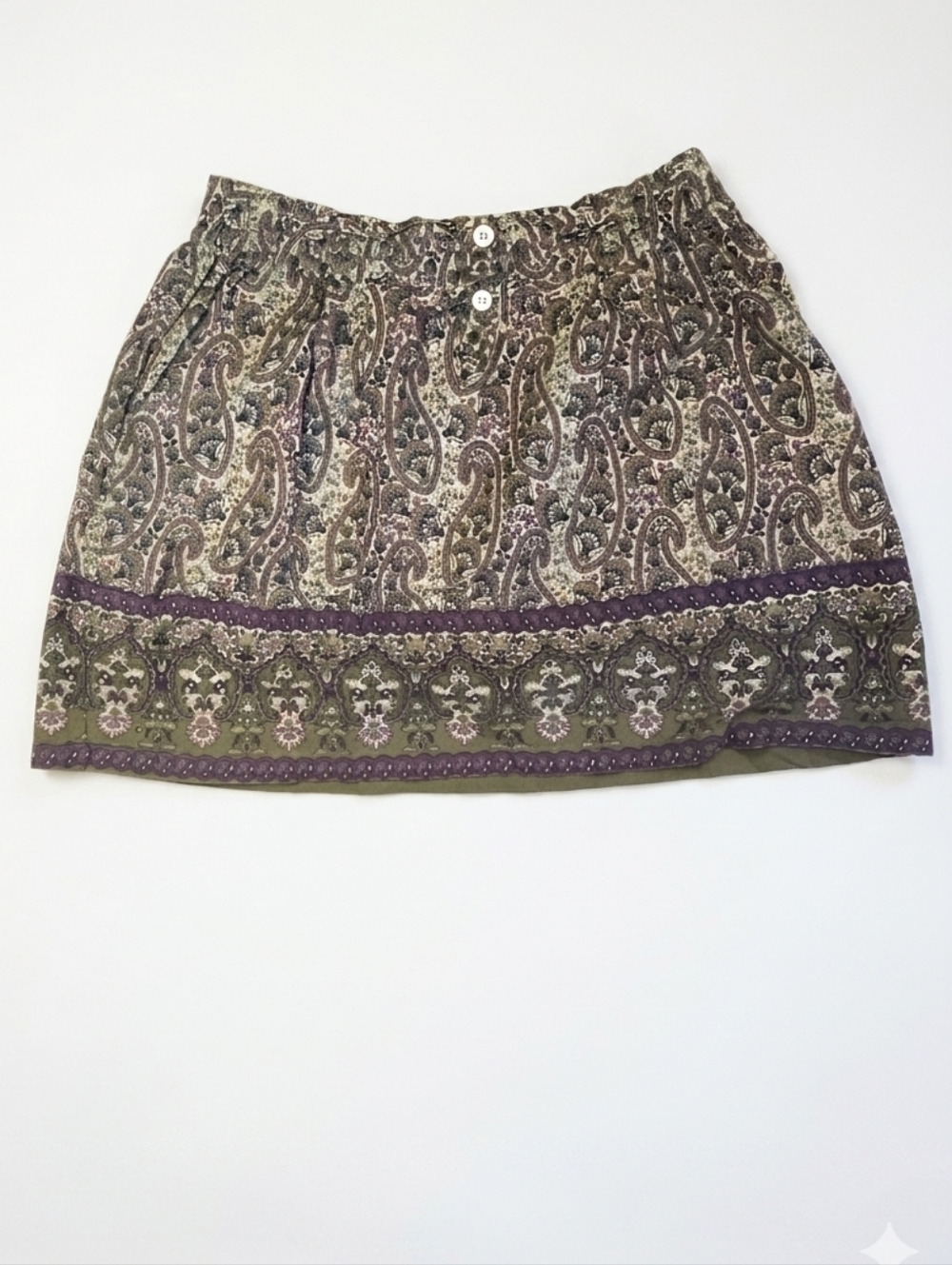 Converse One Star Olive Green and Purple Paisley Mini Skirt Size Large Cotton